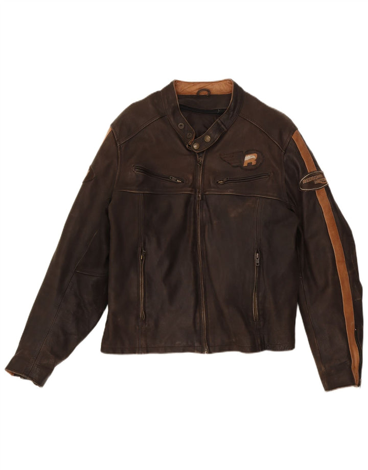 Giacca da motociclista in pelle Motorstyle da uomo Redskins UK 40 Large Marrone Colorblock