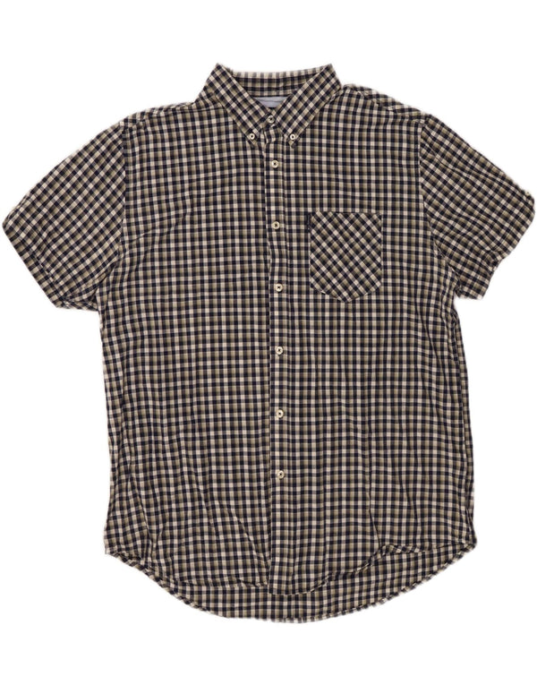 BEN SHERMAN Camicia a maniche corte da uomo 2XL Cotone a quadretti blu navy