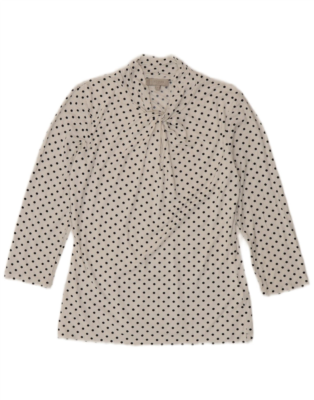 HOBBS Camicetta da donna con maniche a 3/4 e allacciatura frontale UK 10 Piccoli pois bianchi