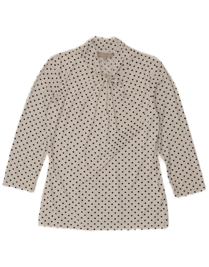 HOBBS Camicetta da donna con maniche a 3/4 e allacciatura frontale UK 10 Piccoli pois bianchi