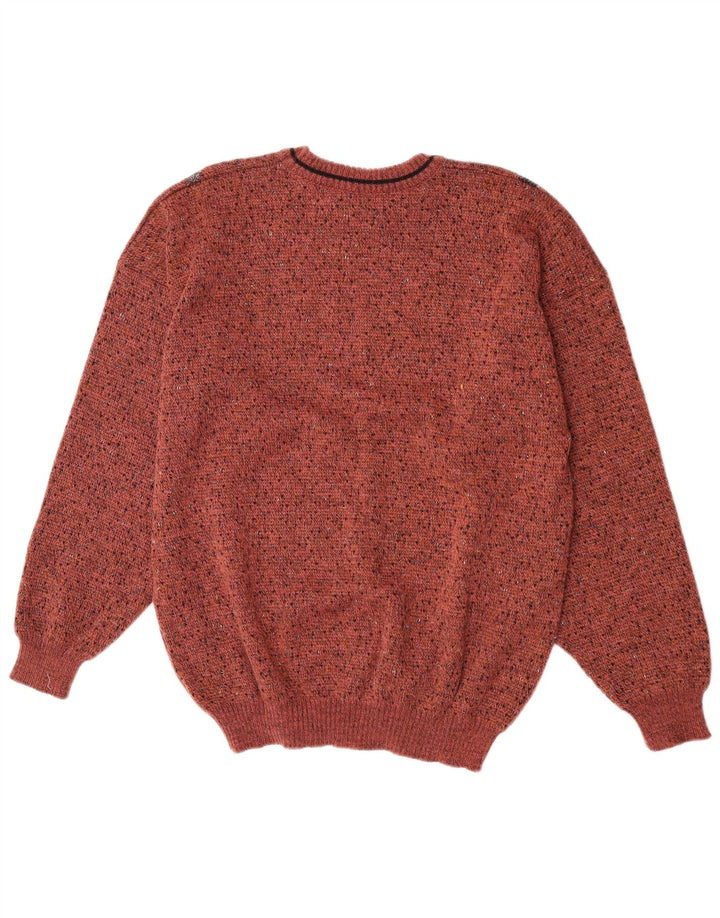 Maglione girocollo da uomo vintage IT 50 in lana geometrica marrone medio