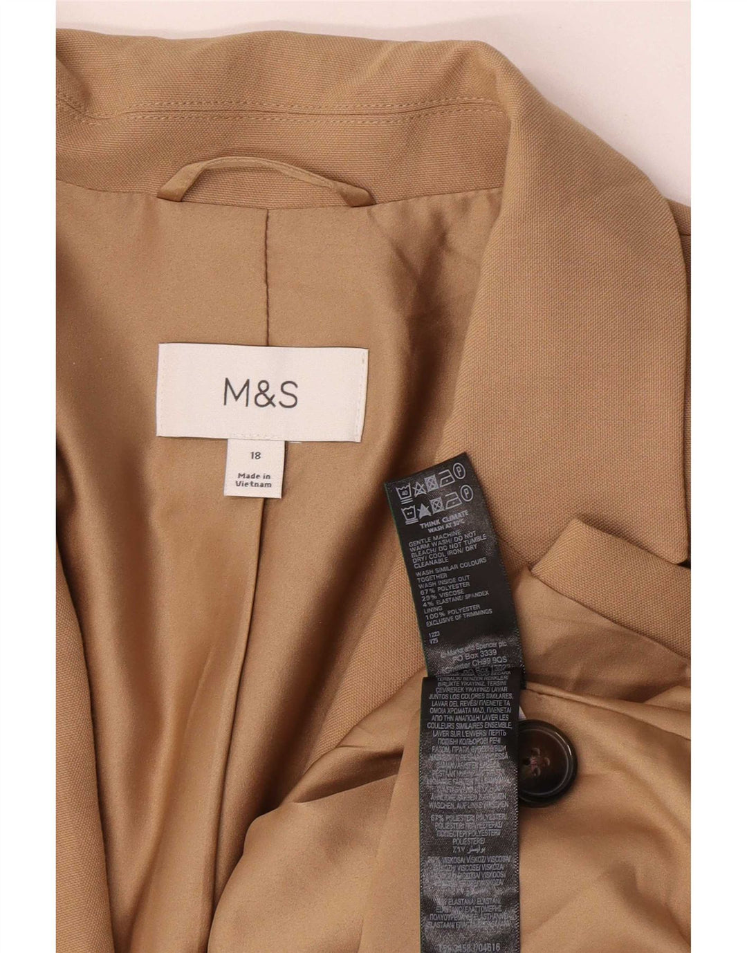 Giacca blazer a 1 bottone da donna Marks & Spencer UK 18 XL Poliestere beige