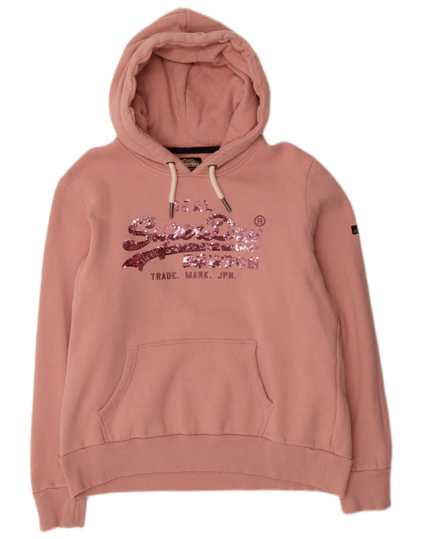 Felpa con cappuccio oversize grafica da donna Superdry UK 16 grande cotone rosa