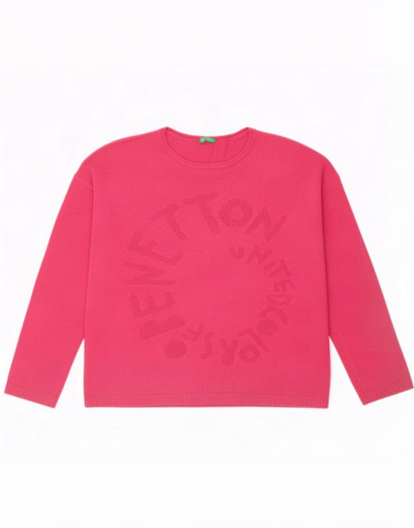 Maglione per ragazze Benetton con scollo a barca corto grafico 10-11 anni XL Rosa