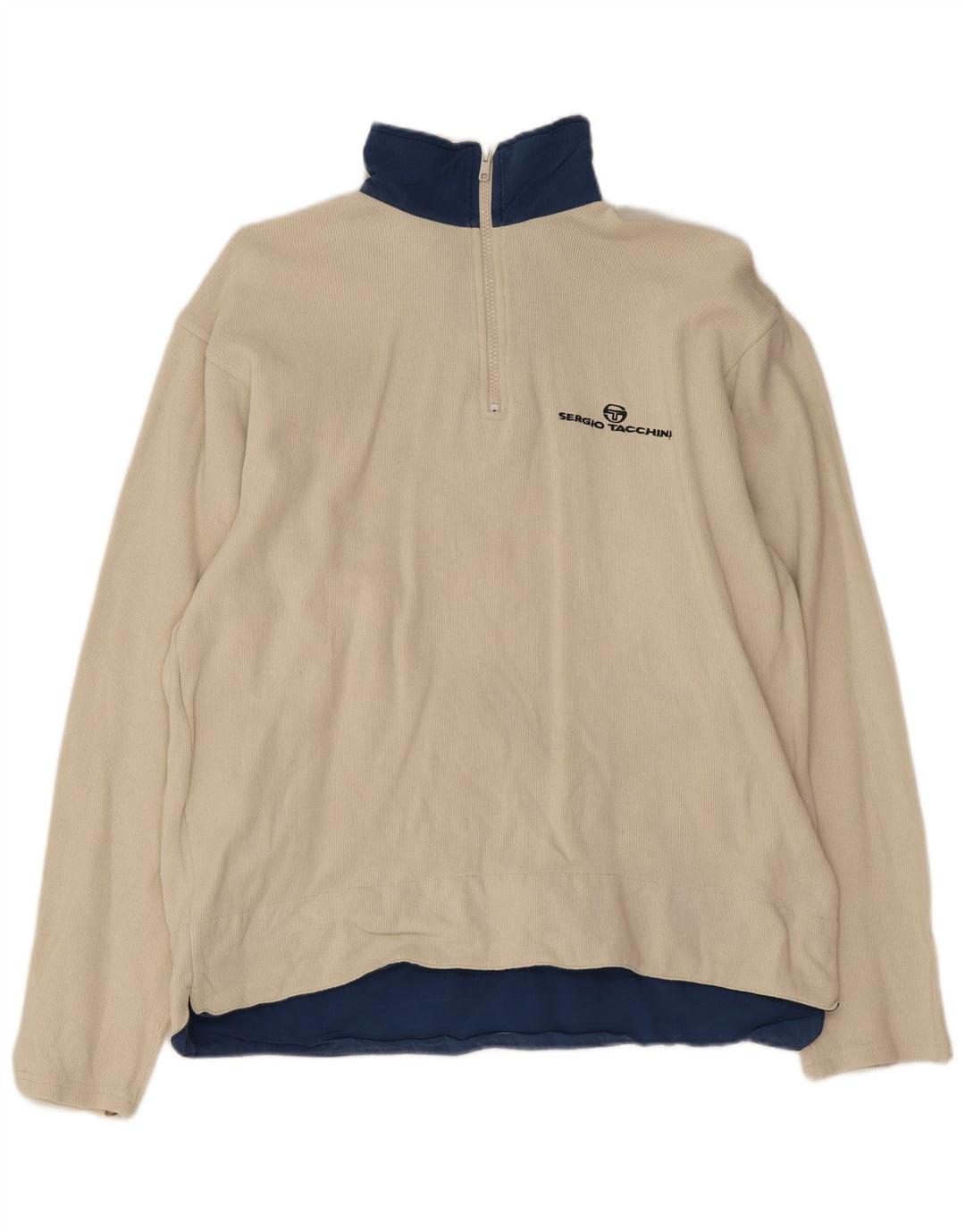 Sergio Tacchini Top da uomo con zip e collo a maniche lunghe in cotone beige medio