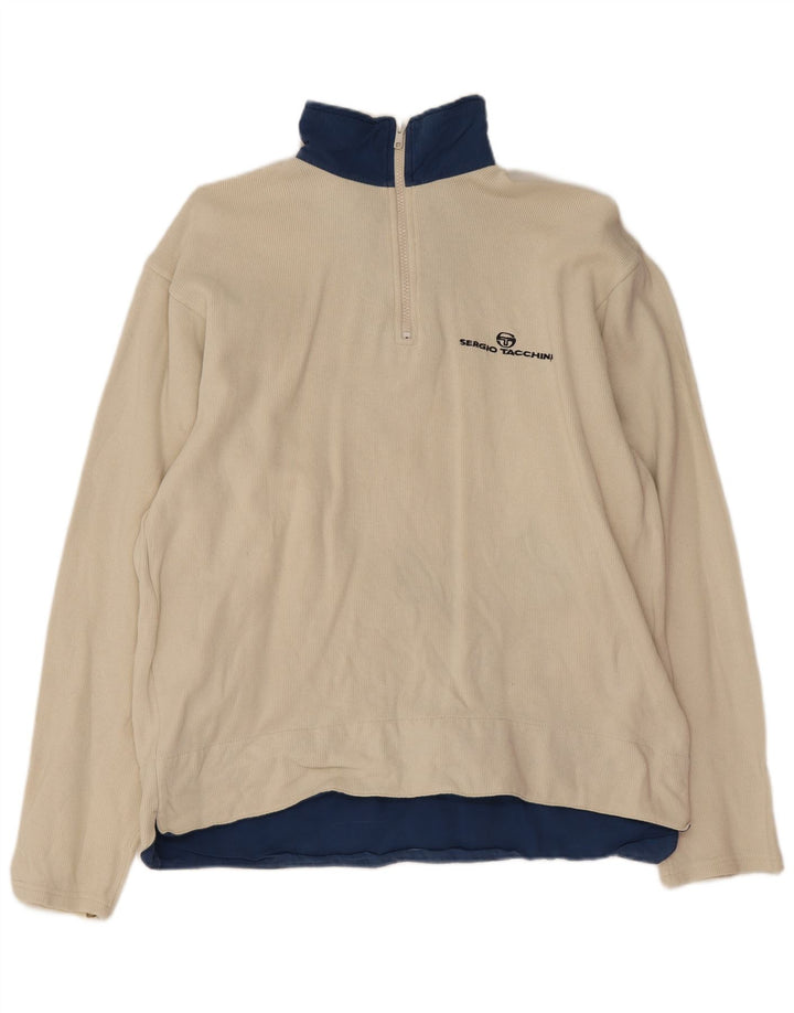 Sergio Tacchini Top da uomo con zip e collo a maniche lunghe in cotone beige medio