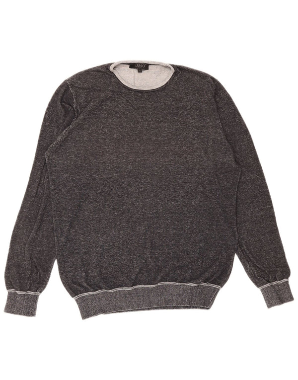 Maglione maglione girocollo da donna Liu Jo UK 14 Grande cotone screziato grigio
