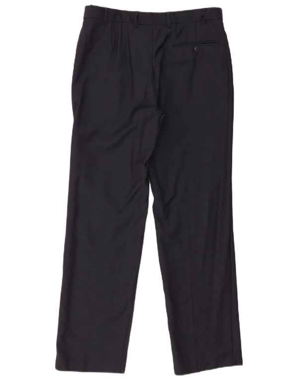 Pantaloni da abito dritti da uomo Marks & Spencer W32 L31 lana blu navy