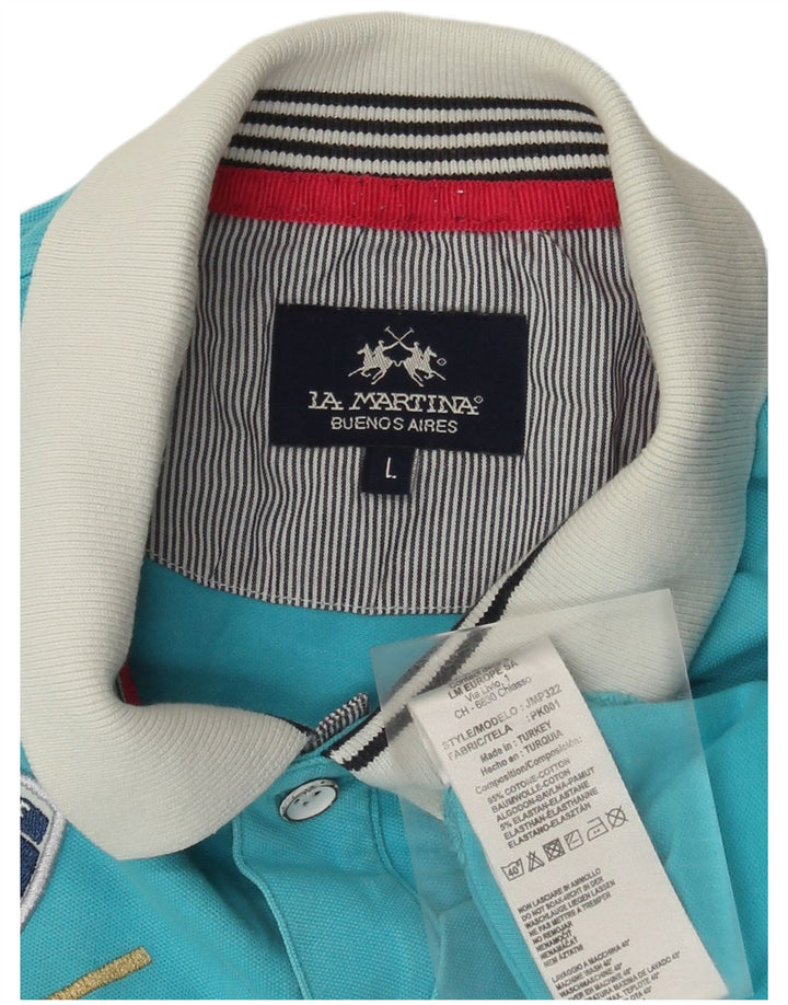 Polo grafica da uomo La Martina grande in cotone color block blu