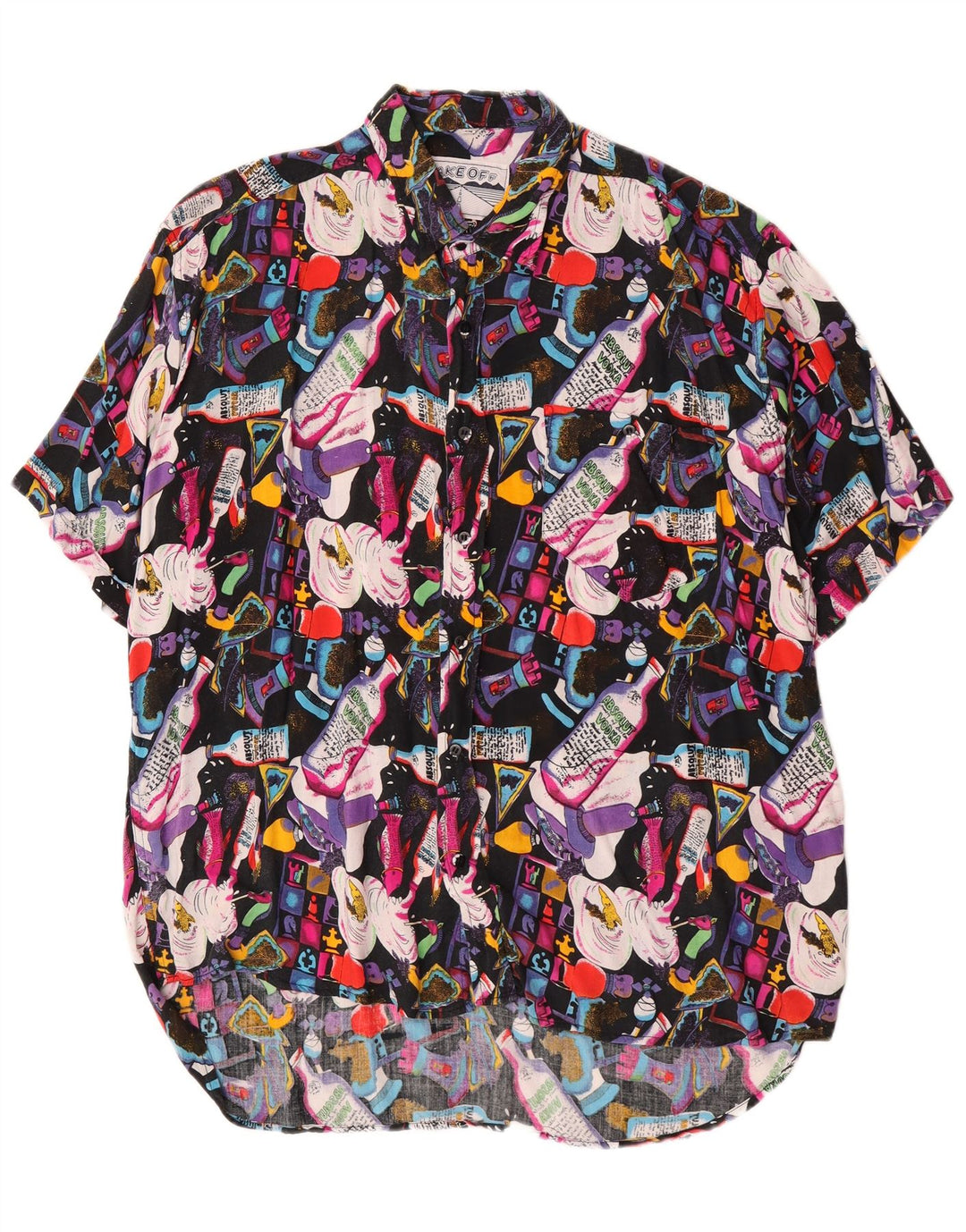 Camicia a maniche corte vintage da uomo con motivo astratto XL in viscosa multicolore