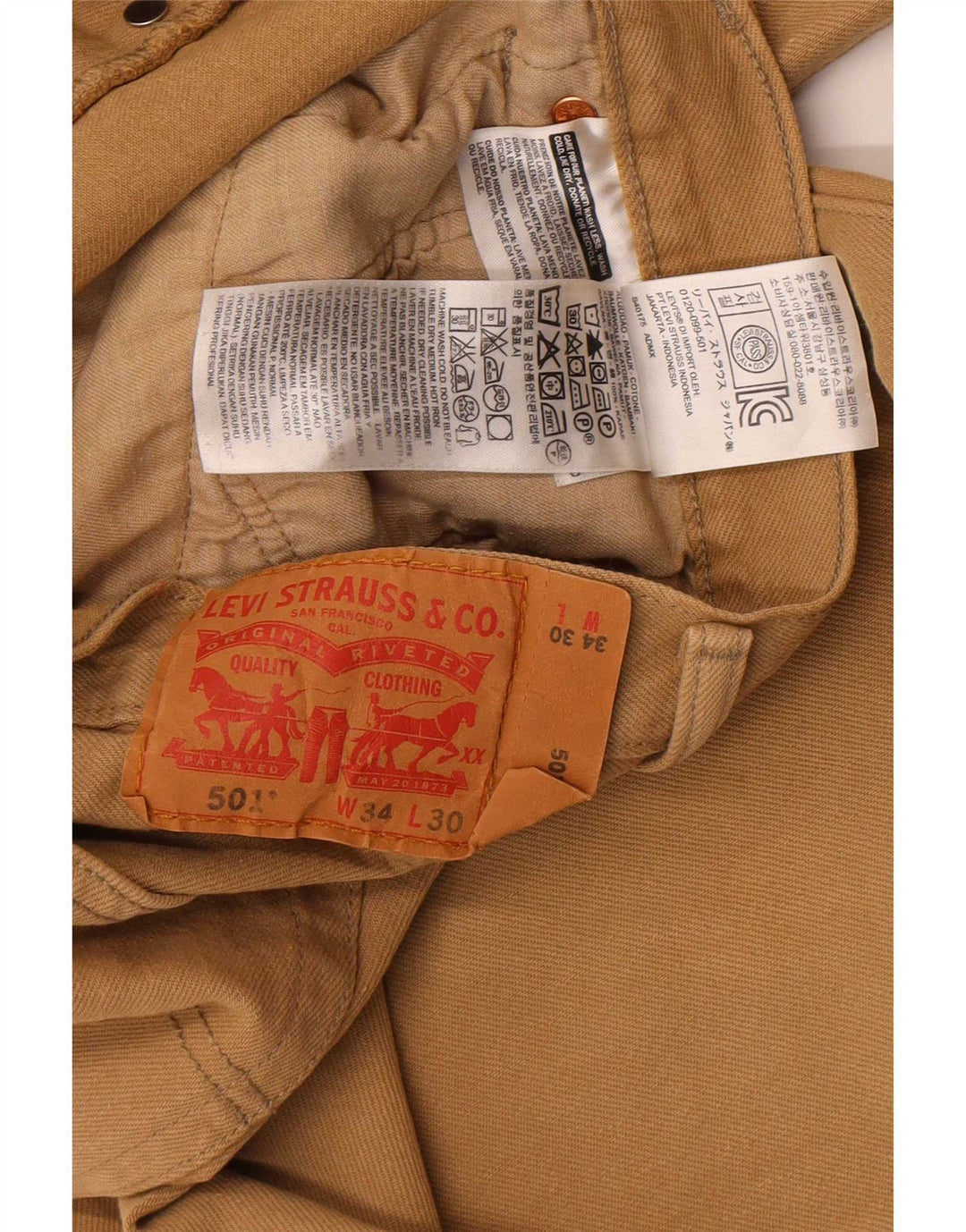 Levi's Uomo 501 Jeans dritti elasticizzati W34 L30 Cotone Marrone