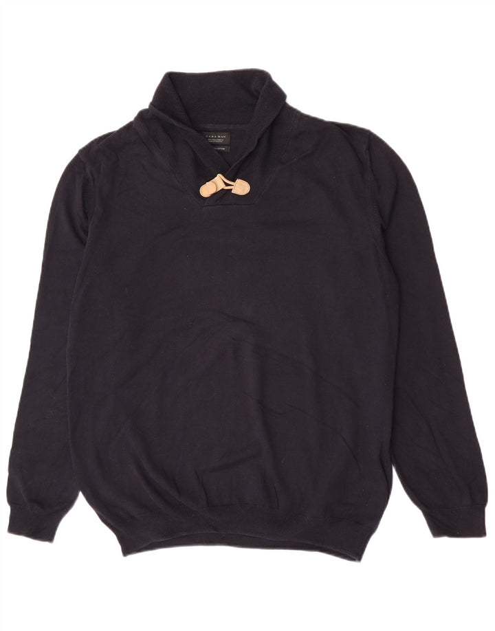 Maglione Zara da uomo con collo a scialle grande in cotone blu navy