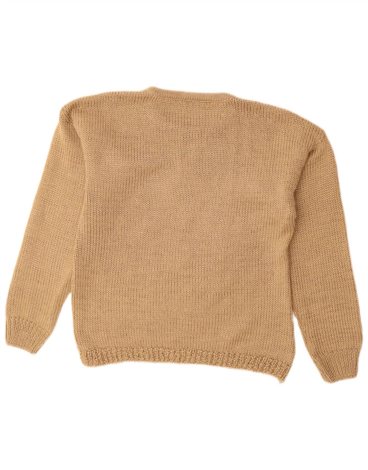Maglione maglione girocollo da donna vintage UK 14 Beige medio geometrico