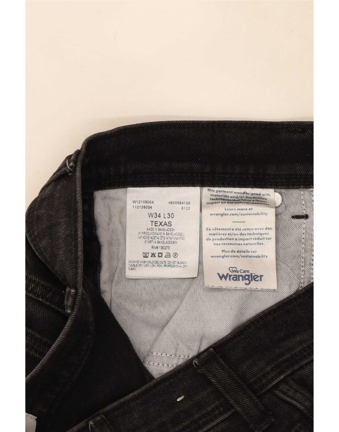 Jeans dritti da uomo Wrangler Texas W34 L30 cotone nero