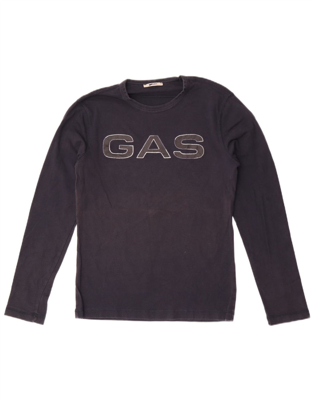 Gas Top grafico da donna a maniche lunghe UK 12 Medio cotone blu navy