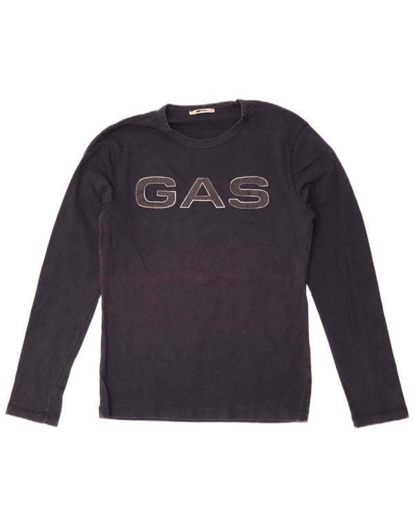 Gas Top grafico da donna a maniche lunghe UK 12 Medio cotone blu navy