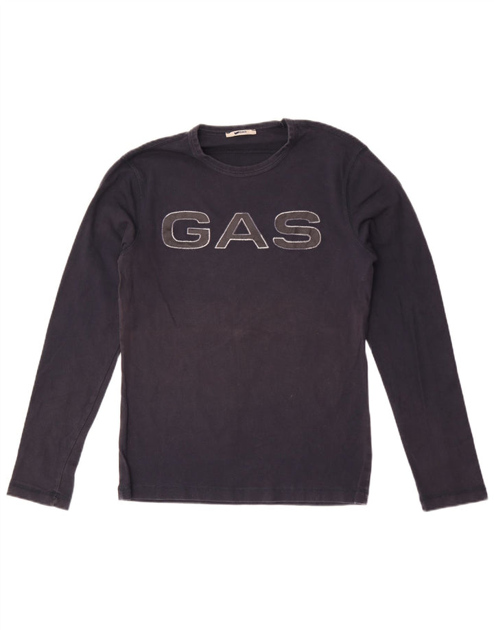 Gas Top grafico da donna a maniche lunghe UK 12 Medio cotone blu navy