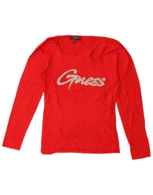 Guess Top grafico da donna a maniche lunghe UK 6 XS Rosso