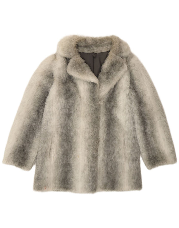 Soprabito da donna in pelliccia sintetica VINTAGE UK 12 Modacrile a strisce argento medio