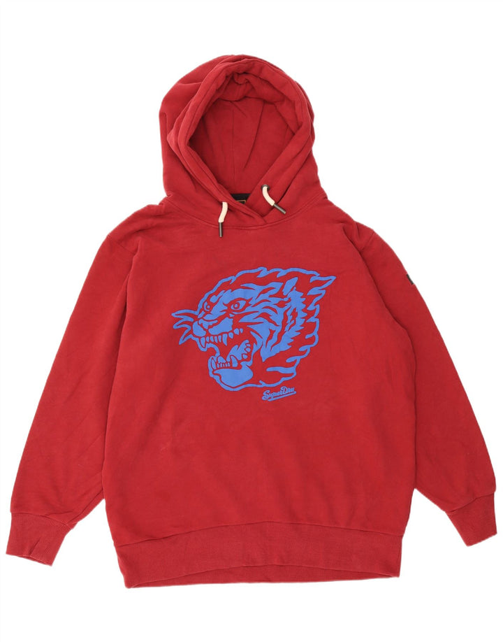 Maglione con cappuccio grafico da uomo SUPERDRY in cotone bordeaux medio