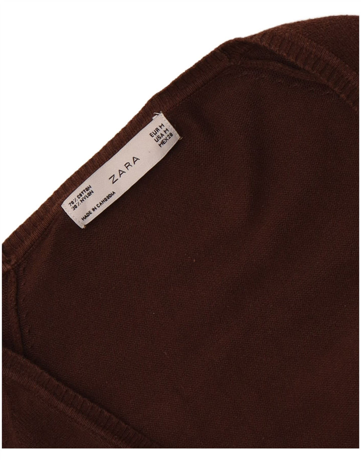 Maglione cardigan da donna Zara UK 12 cotone marrone medio