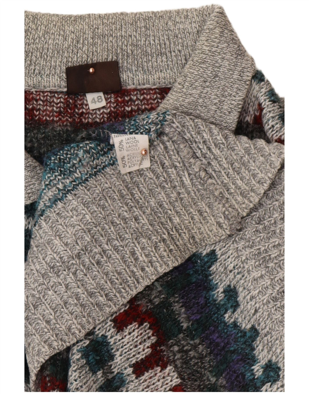 Maglione maglione collo alto da uomo VINTAGE IT 48 Fair Isle medio multicolore