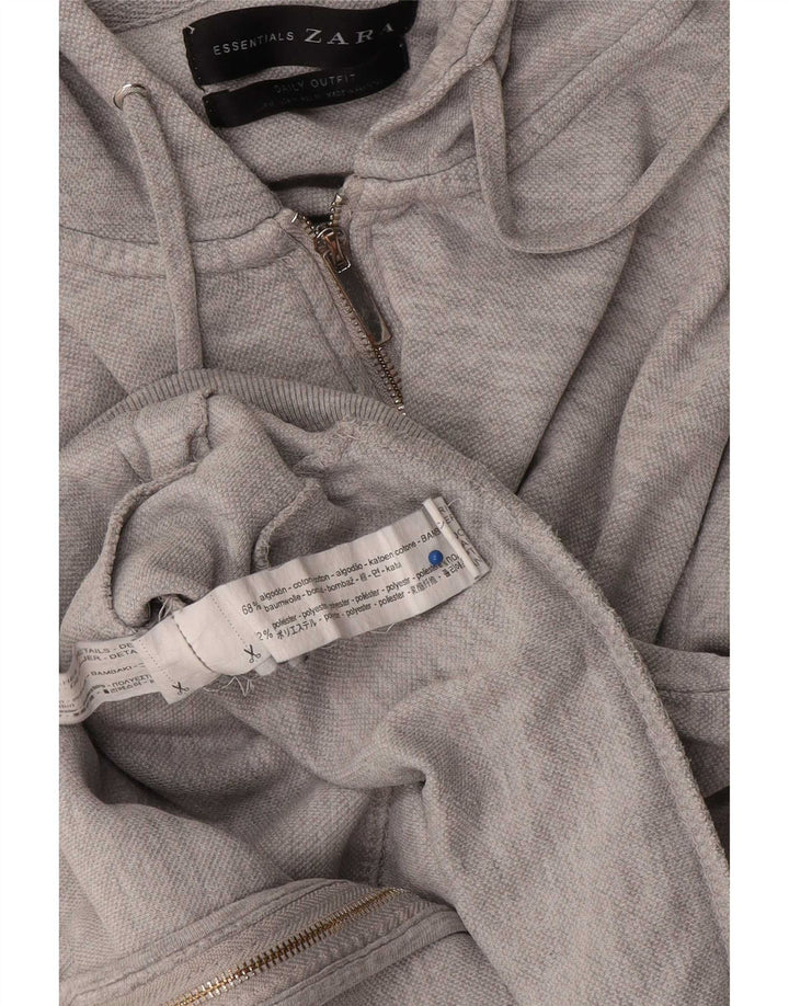 Maglione con cappuccio e zip da donna Zara UK 12 Cotone grigio medio