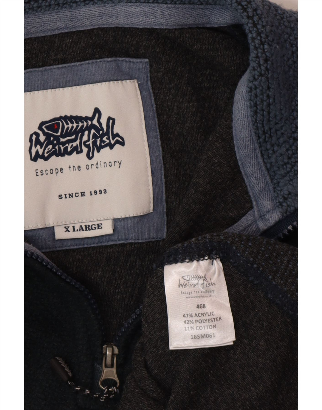 WEIRD FISH Felpa da uomo con zip sul collo Maglione XL Blu navy Colourblock