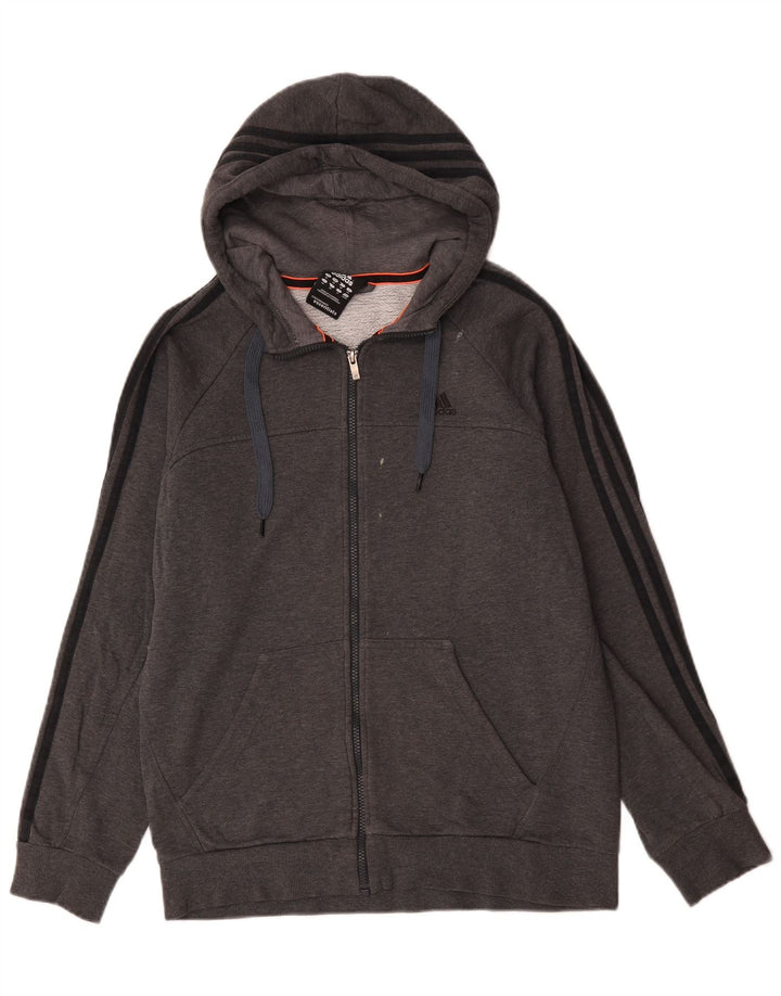 Maglione con cappuccio e zip Adidas da uomo in cotone grigio medio