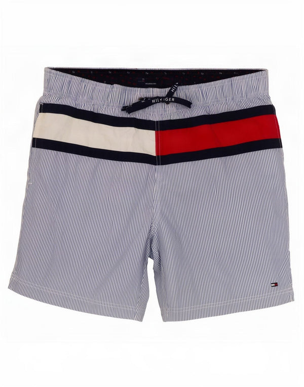Pantaloncini da bagno grafici da uomo Tommy Hilfiger blu medio cotone gessato