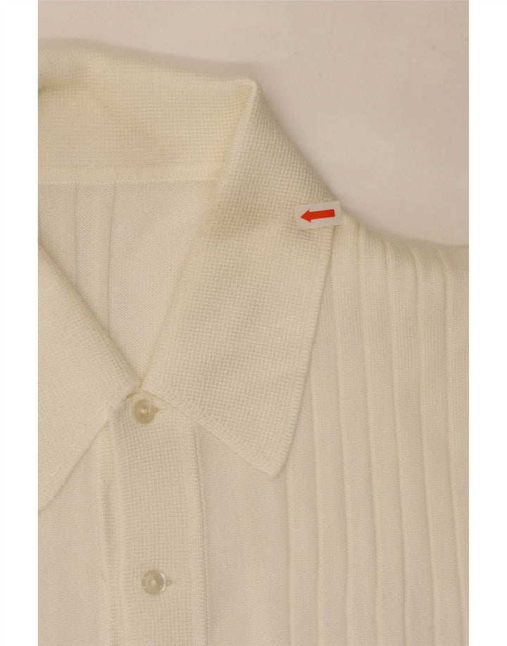 Maglione vintage da uomo a maniche corte con collo a polo bianco medio