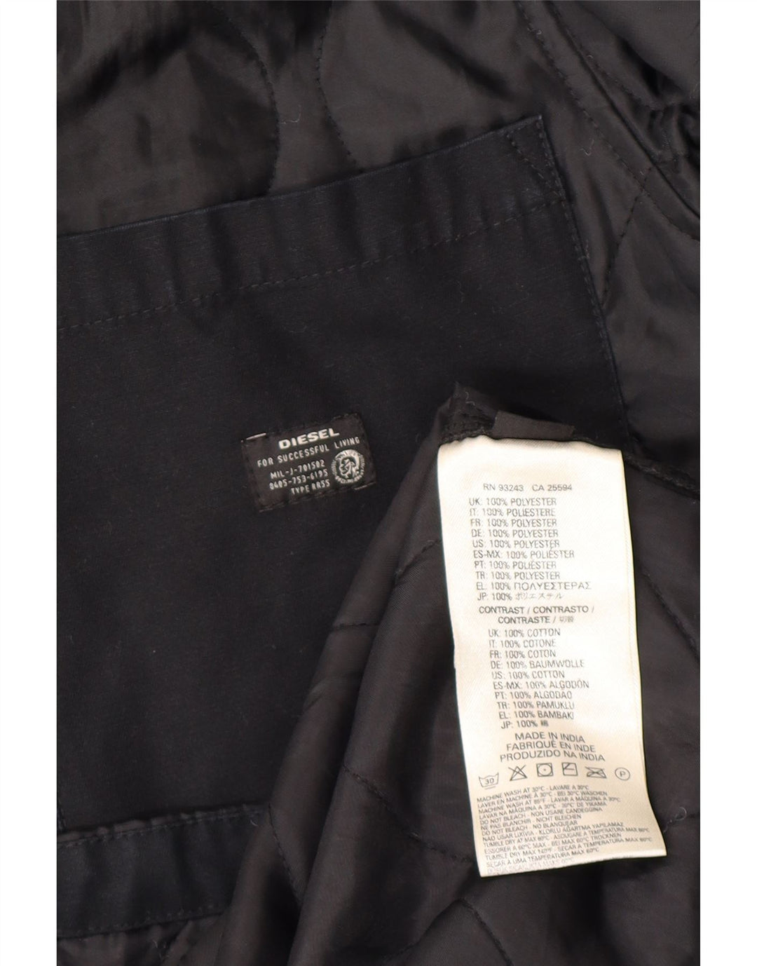 Giacca trapuntata da uomo DIESEL UK 38 poliestere nero medio