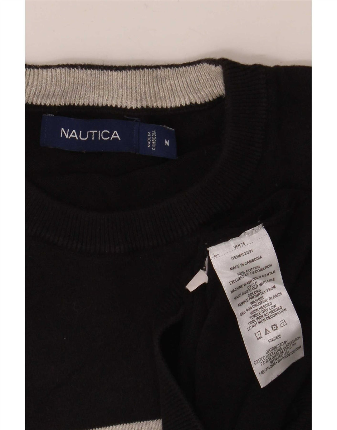 Maglione da uomo girocollo Nautica in cotone a righe nere medie
