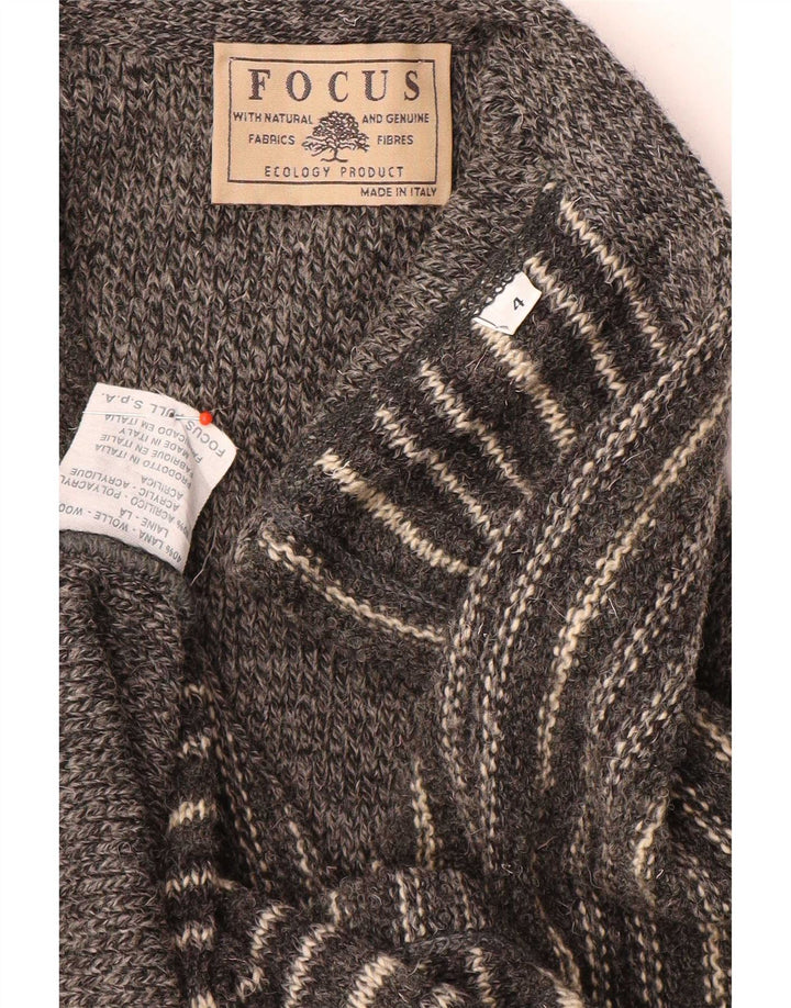 Maglione cardigan senza maniche vintage da uomo in lana a righe grigio medio