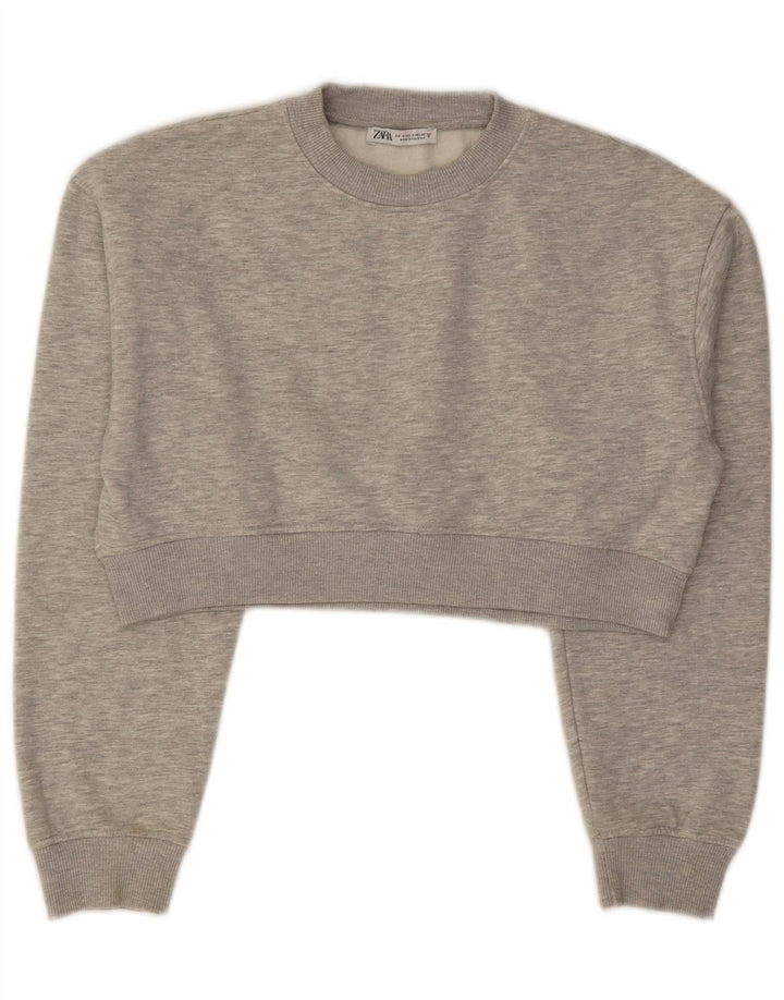 Felpa corta oversize da donna Zara UK 10 piccola grigia screziata