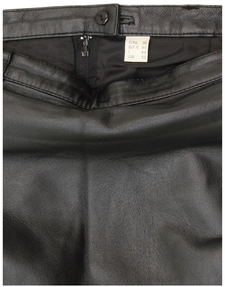 Gonna a tubino in pelle vintage da donna UK 12 media W28 in pelle nera