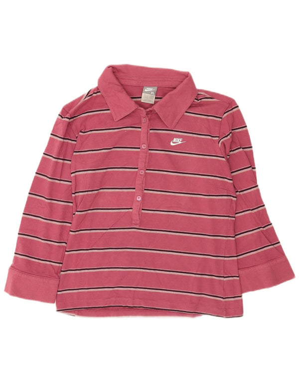 Polo Nike Donna Manica 3/4 UK 16/18 XL Cotone a righe rosa