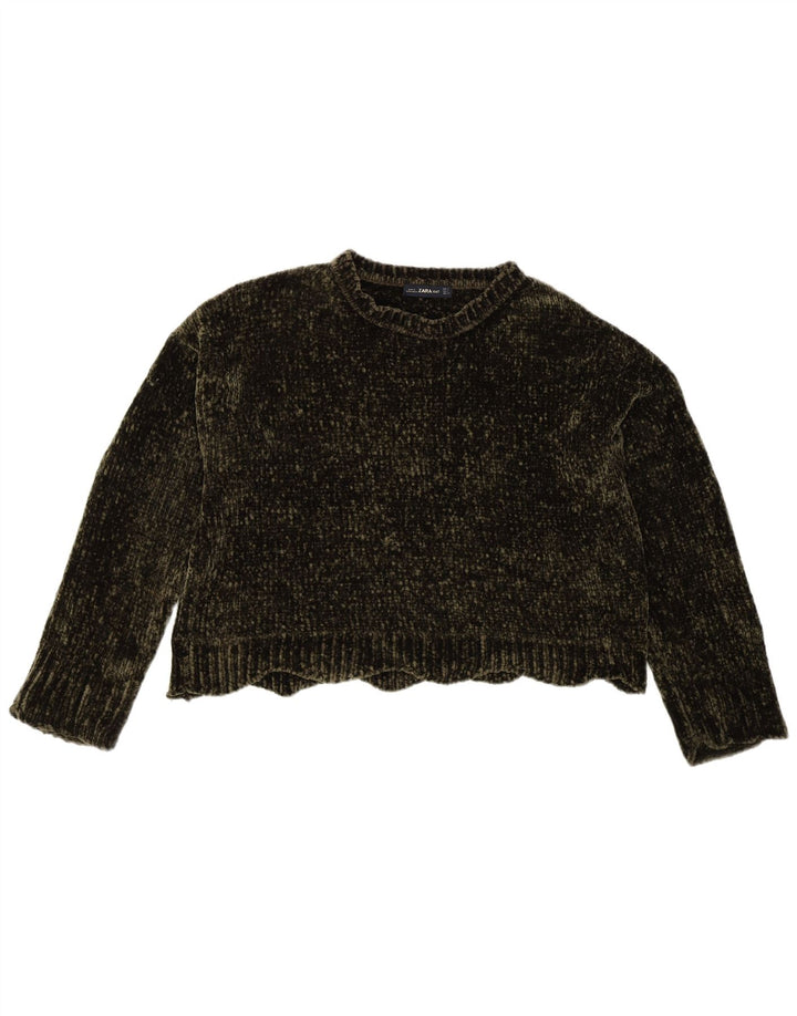 Maglione maglione oversize con scollo a barca da donna Zara UK 10 piccolo poliestere kaki