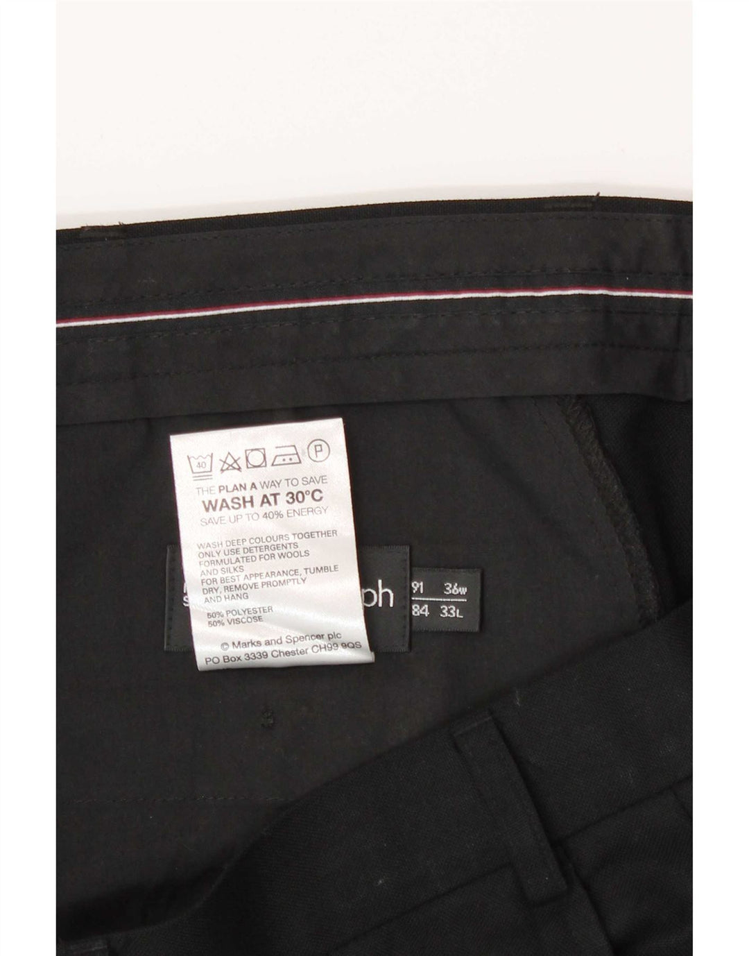 Pantaloni da abito dritti da uomo Marks & Spencer W36 L33 poliestere nero