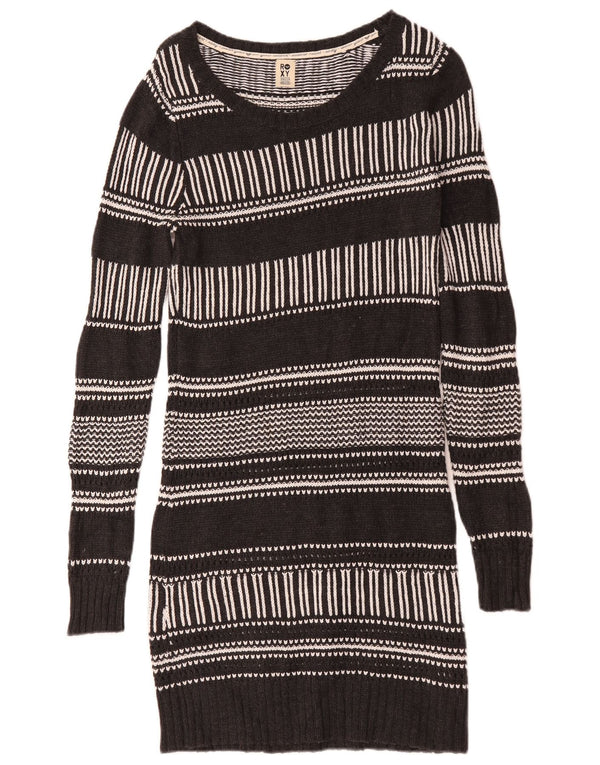 Abito maglione a maniche lunghe da donna Roxy UK 12 Cotone a righe nere medie