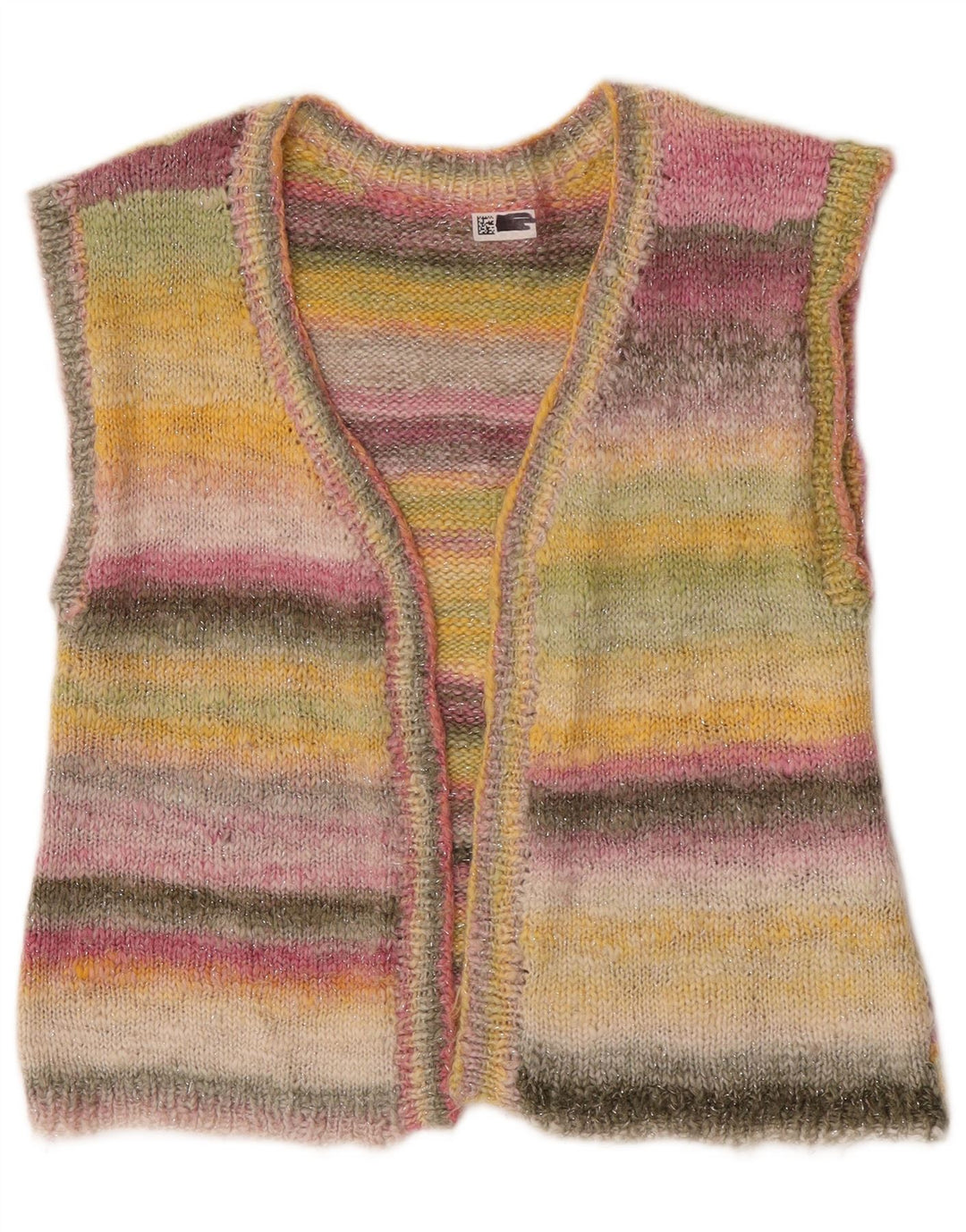 Maglione cardigan senza maniche vintage da donna UK 14 medio multicolore