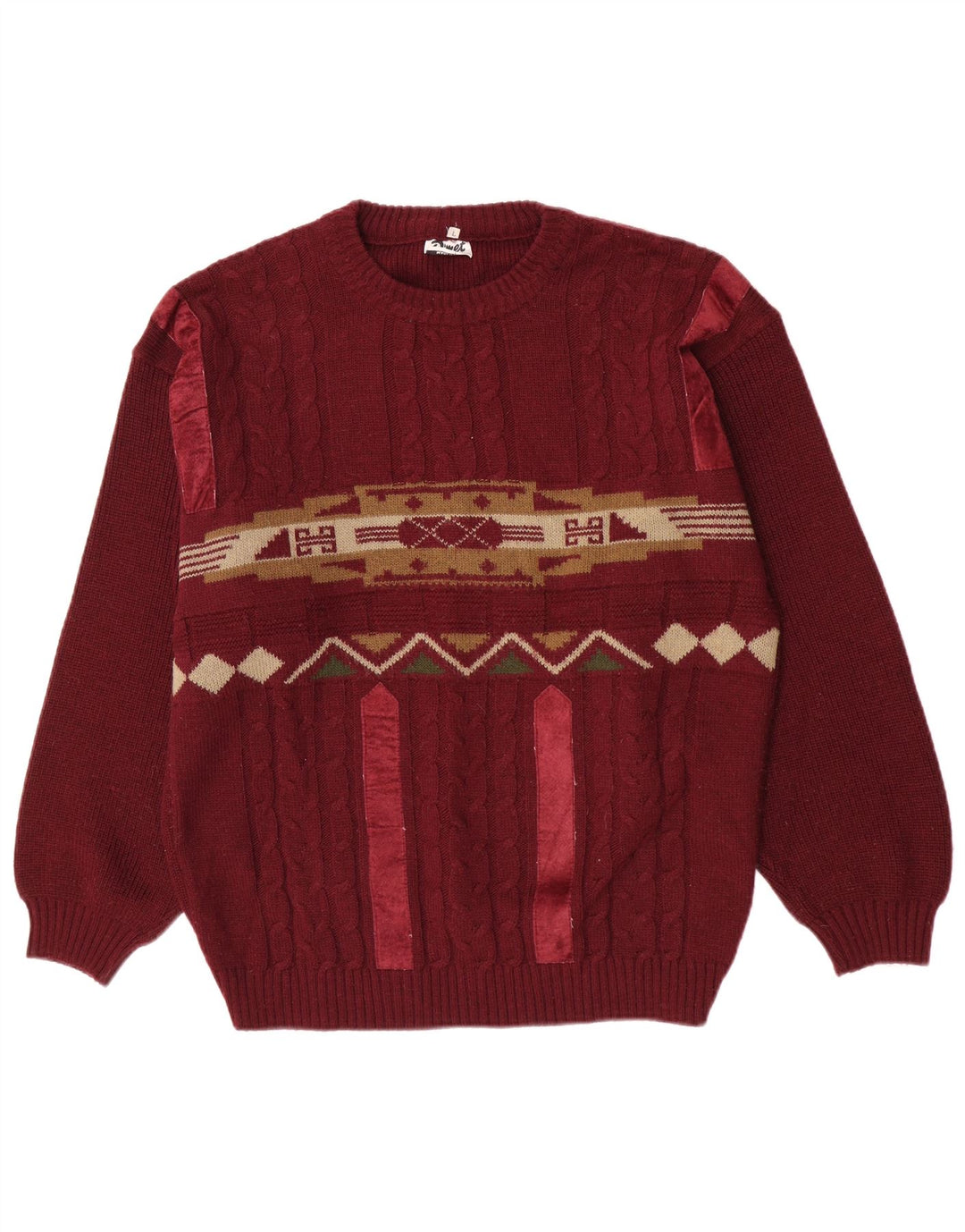 Pimet Maglione girocollo da uomo girocollo grande bordeaux geometrico