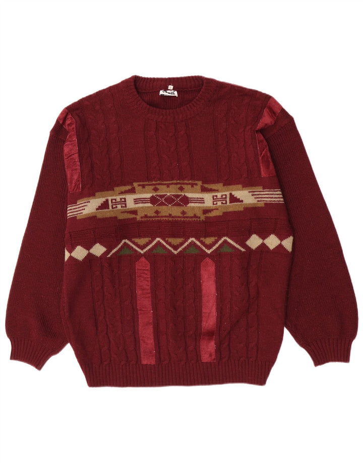 Pimet Maglione girocollo da uomo girocollo grande bordeaux geometrico