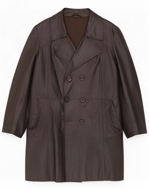 Vintage Mens Double Breasted Leather Coat UK 36 Small Brown