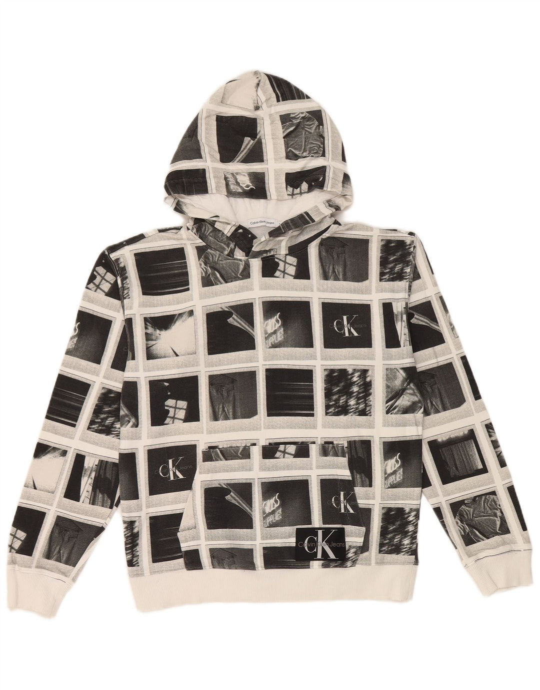 Maglione con cappuccio grafico da bambino Calvin Klein Jeans 13-14 anni Patchwork grigio
