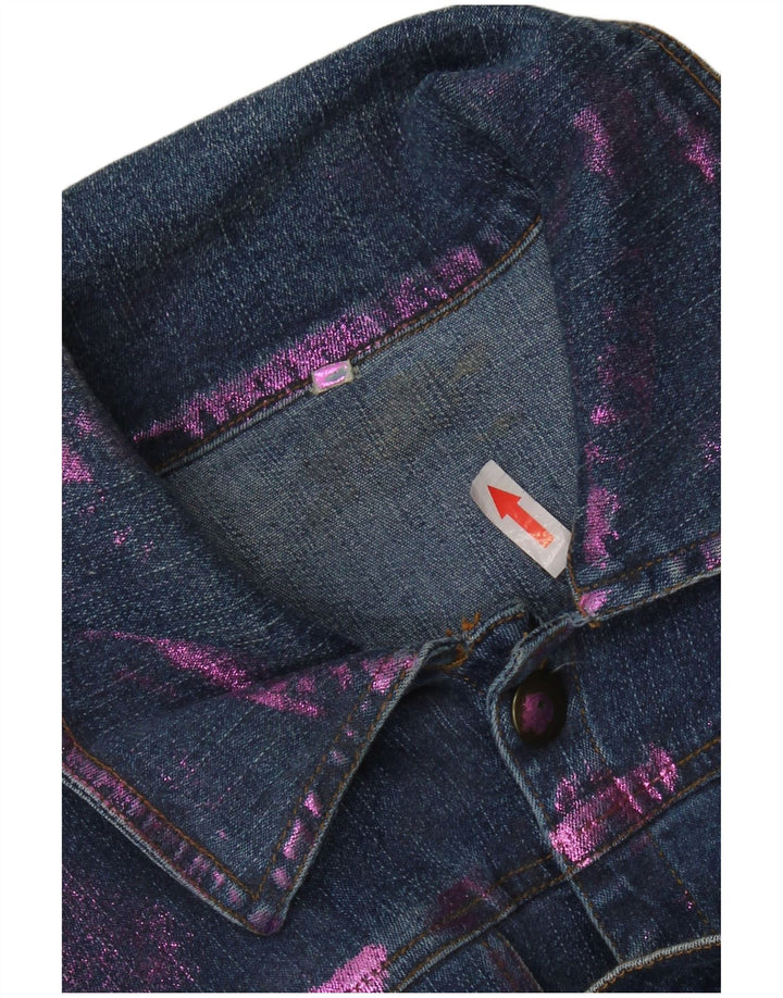 Giacca in denim vintage da donna corta UK 12 cotone tie dye blu medio