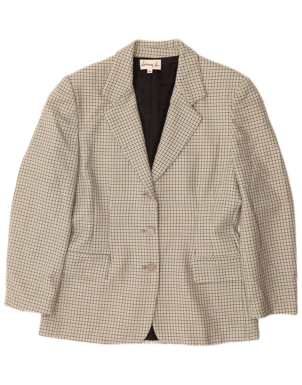 Giacca blazer da donna a 3 bottoni VINTAGE IT 46 grande lana pied de poule grigia