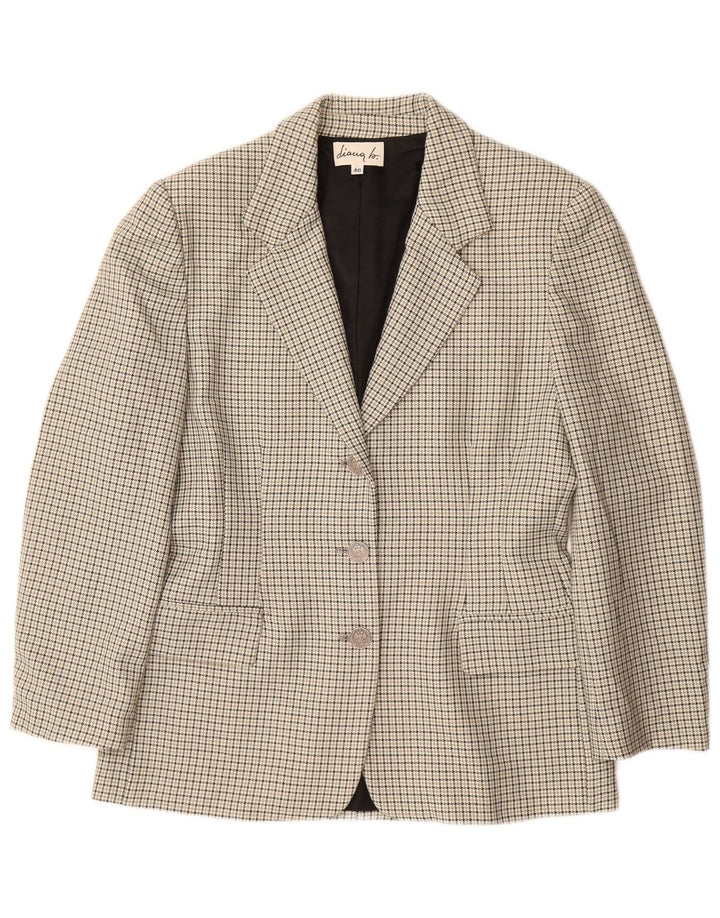 Giacca blazer da donna a 3 bottoni VINTAGE IT 46 grande lana pied de poule grigia