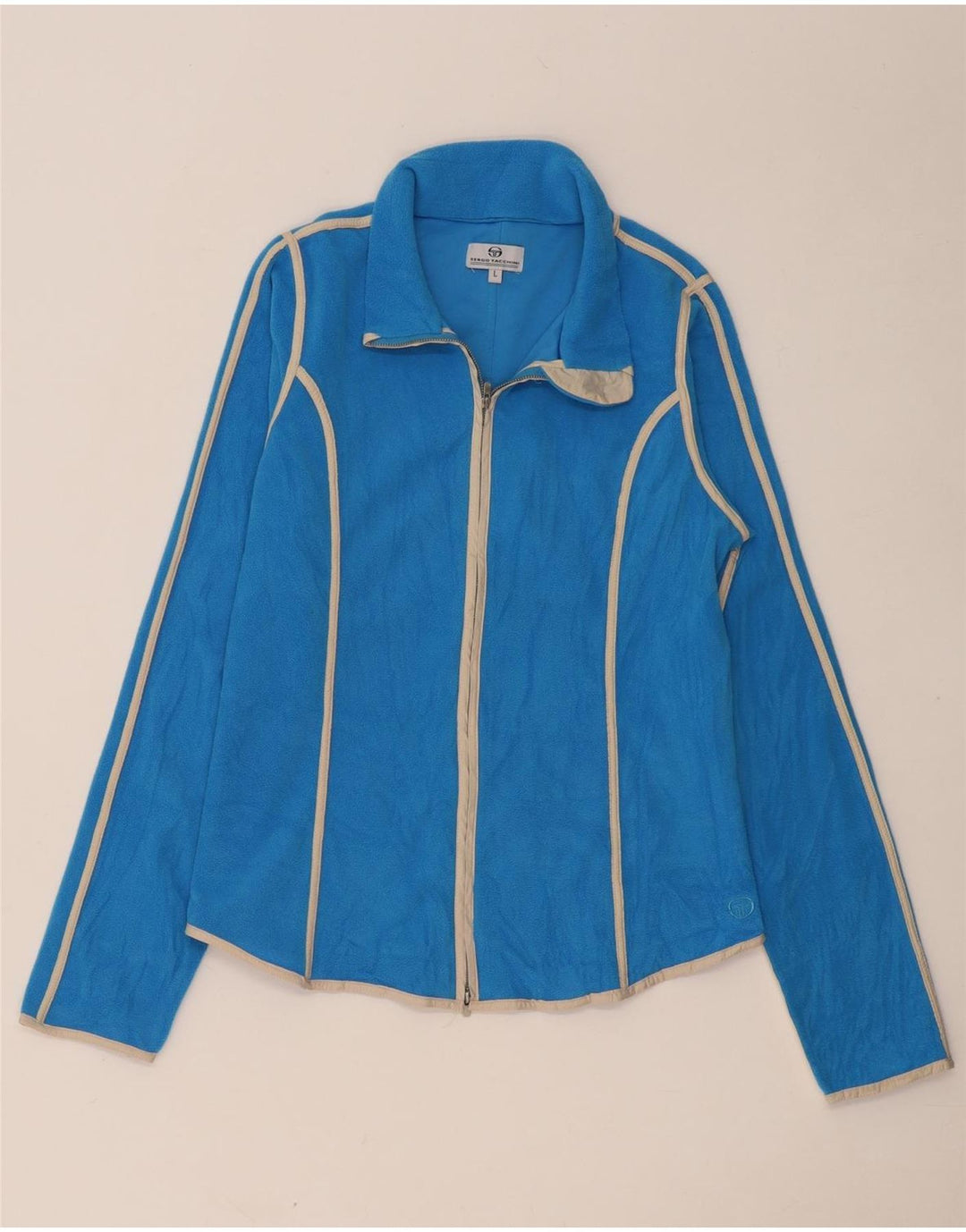 SERGIO TACCHINI Giacca in pile da donna UK 14 Poliestere a righe grandi blu