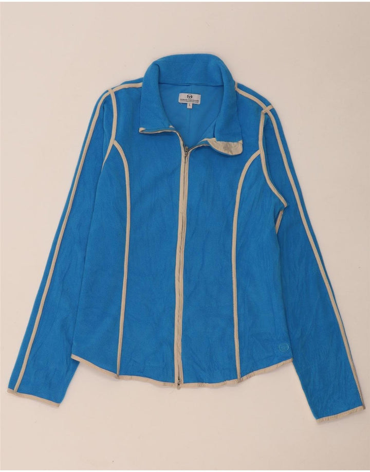 SERGIO TACCHINI Giacca in pile da donna UK 14 Poliestere a righe grandi blu